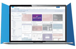 Laptop der zeigt wie man appero quote auf der AppExchange Plattform findet