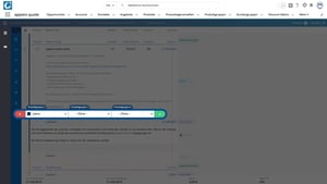 Benutzeroberfläche eines Angebotskonfigurators mit hervorgehobener Filter- oder Auswahlleiste. Drei Dropdown-Menüs mit der Bezeichnung „Produktgruppe 1“, „Produktgruppe 2“ und „Produktgruppe 3“ sind sichtbar. Eine Produktauswahl „License“ ist markiert.