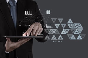 businessman working with new modern computer show social network structure